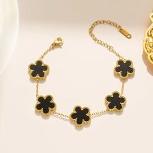 Black IJ Five Flower Charm Bracelet