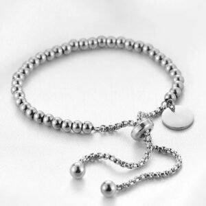 IJ Fashion Stainless Steel Custom Bracelet Letter Tag Ball Beads Adjustable Women's Bracelet