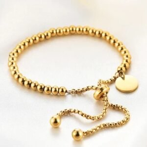 IJ Gold Fashion Stainless Steel Custom Bracelet Letter Tag Ball Beads Adjustable Women's Bracelet